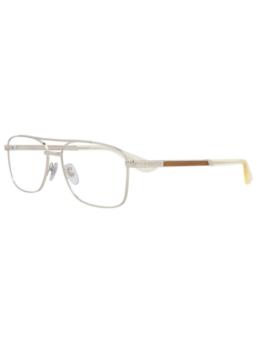 New Gucci Women's Eyeglasses Aviator Metal Frame Mens Silver Silver Transparent